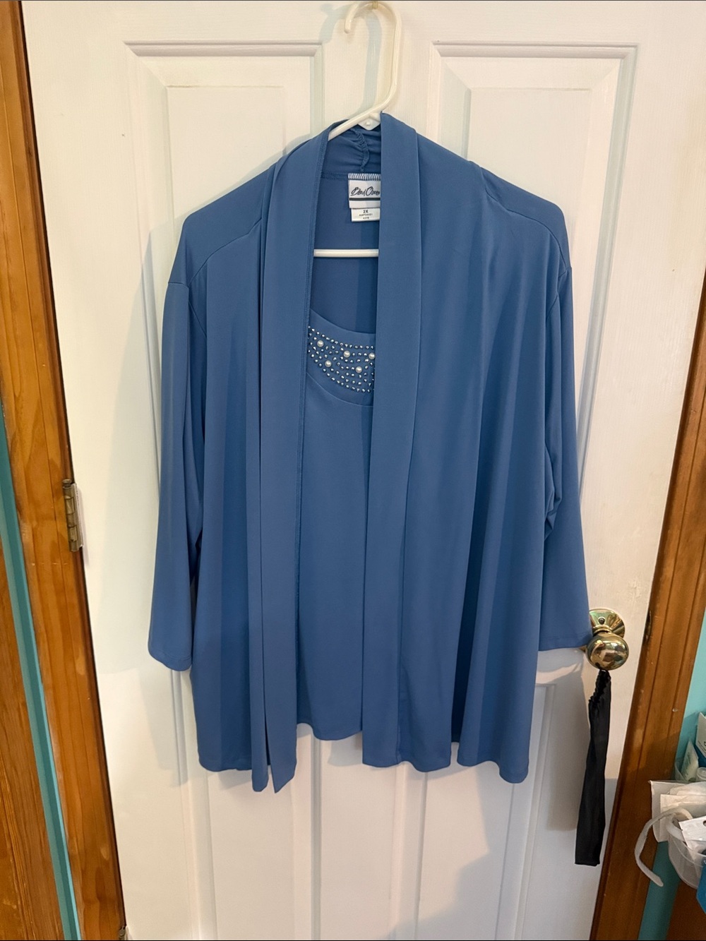 Carole Little Dusty Blue Cardigan and Embellished Tank Set
